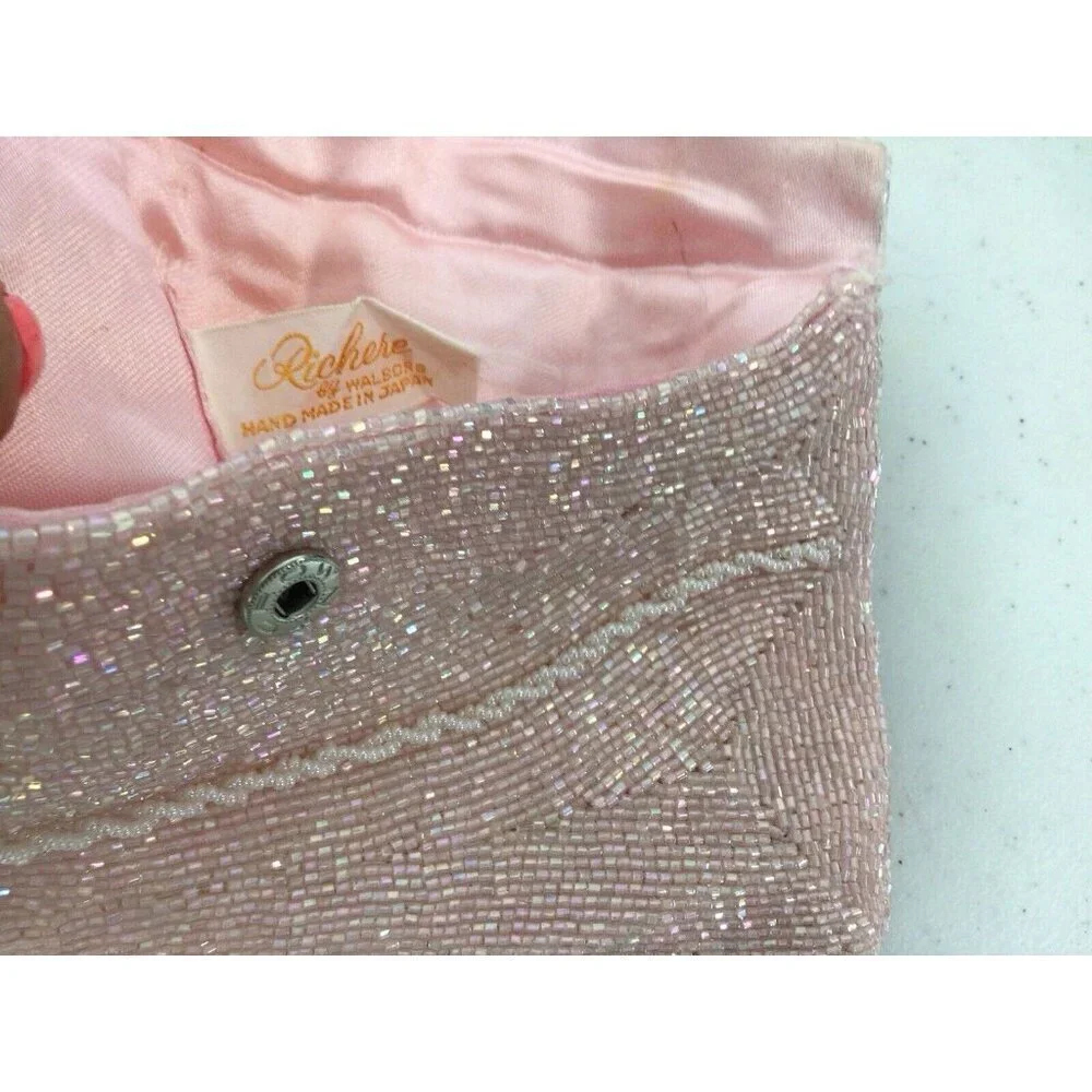 Richer Pink Sequin Beaded Bag Clutch Made in Japan